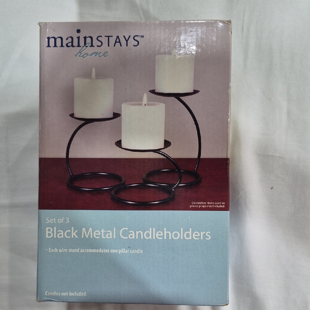 New Mainstays Black Metal Candleholders Trio Set Of Three For Pillar Candle